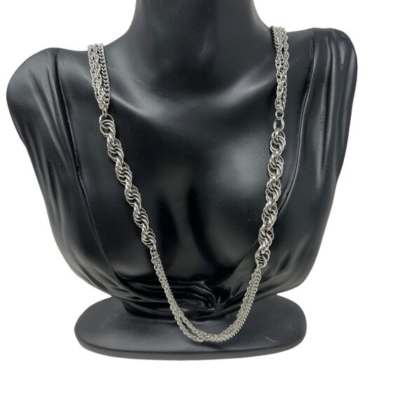 Multi Strand Boho Necklace Silver Tone Chain 44 inches - Picture 1 of 7